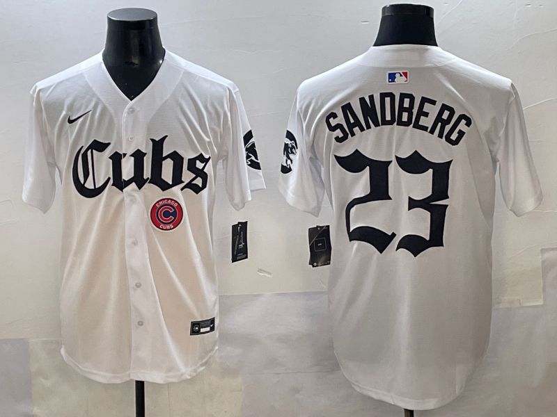 Men 2025 Chicago Cubs #23 Sandberg White Five generations Joint Name Nike MLB Jersey style 17